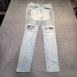 Pacsun‎ Jeans Mens 33x32 Blue Stacked Skinny Moto Stretch Denim Distressed